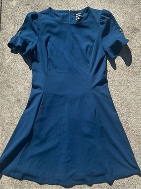 DKNY Teal Short-Sleeve Fit-and-Flare Dress